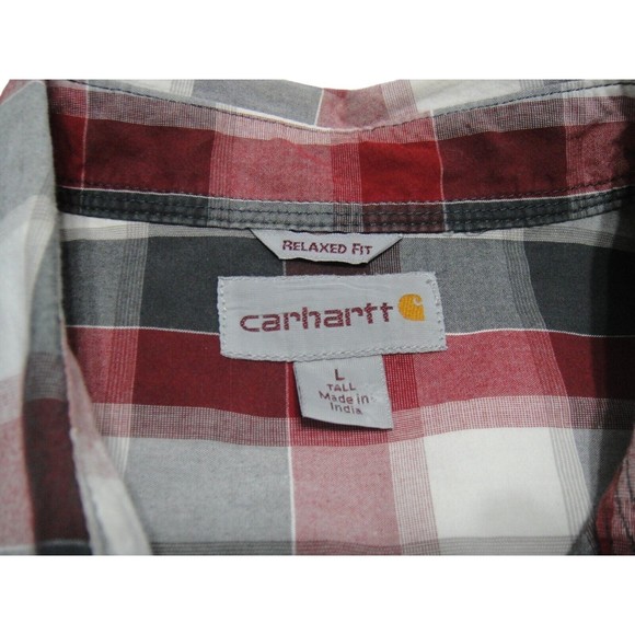 Carhartt Short Sleeve Flannel Collar Shirt Men Sz Large Tall Relaxed Fit Red - Picture 6 of 10